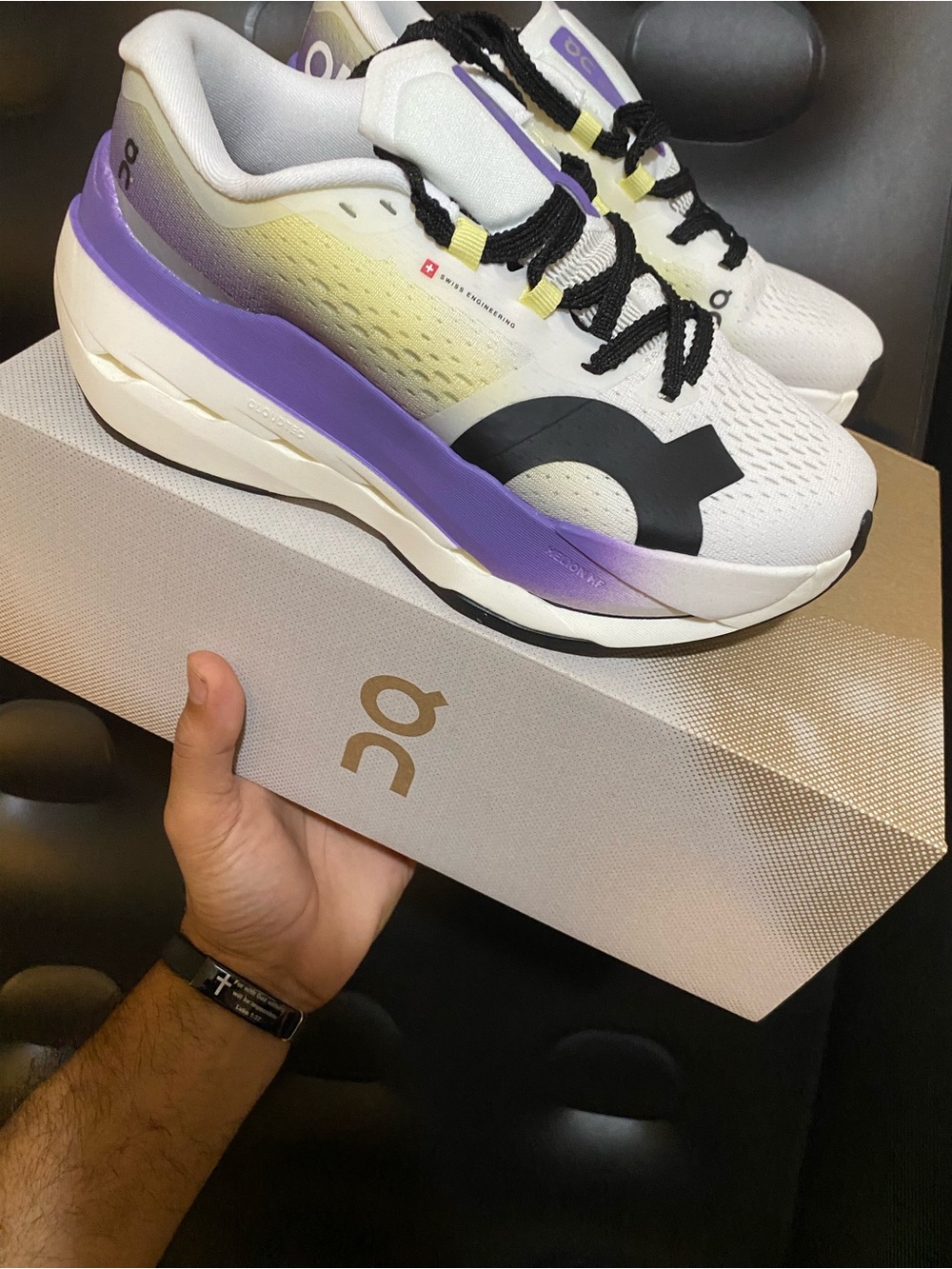 On Running Women’s cloudboom max White with Purple & Yellow Gradient Sneakers